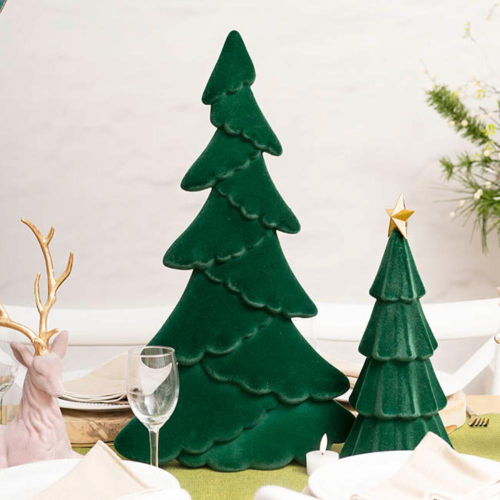 Vralin Flocked Table Top Tree Dark Green (61cmH) x 3-houseofhyne