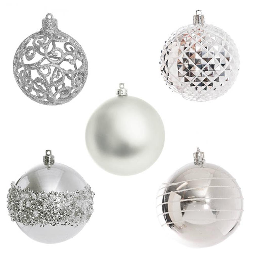 Glarnyx Decorative Assorted Hanging Baubles Set 30 Silver (8cmD)-houseofhyne