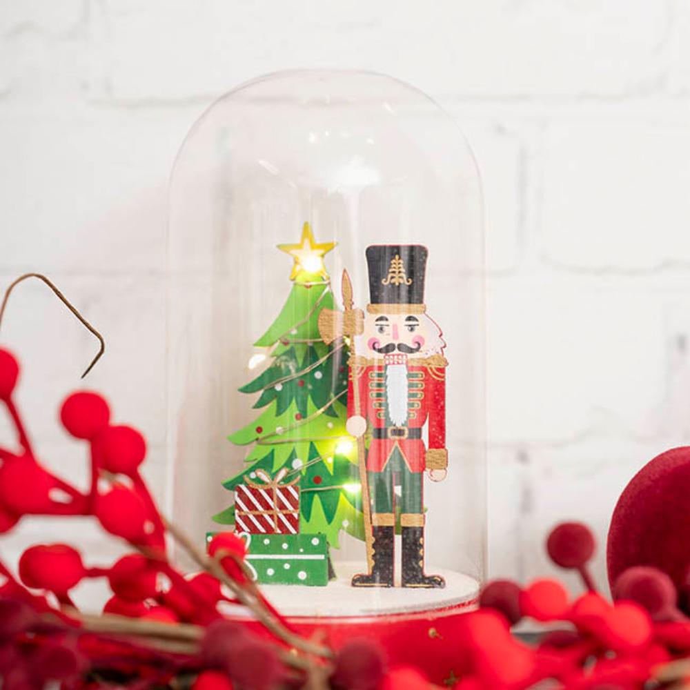 Branor Christmas Nutcracker w Tree LED Cloche Red- 3 pcs-hoseofhyne