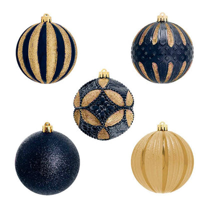 Graven Hanging Assorted Baubles Set 9 Midnight Blue & Gold (10cmD) x 3-houseofhyne