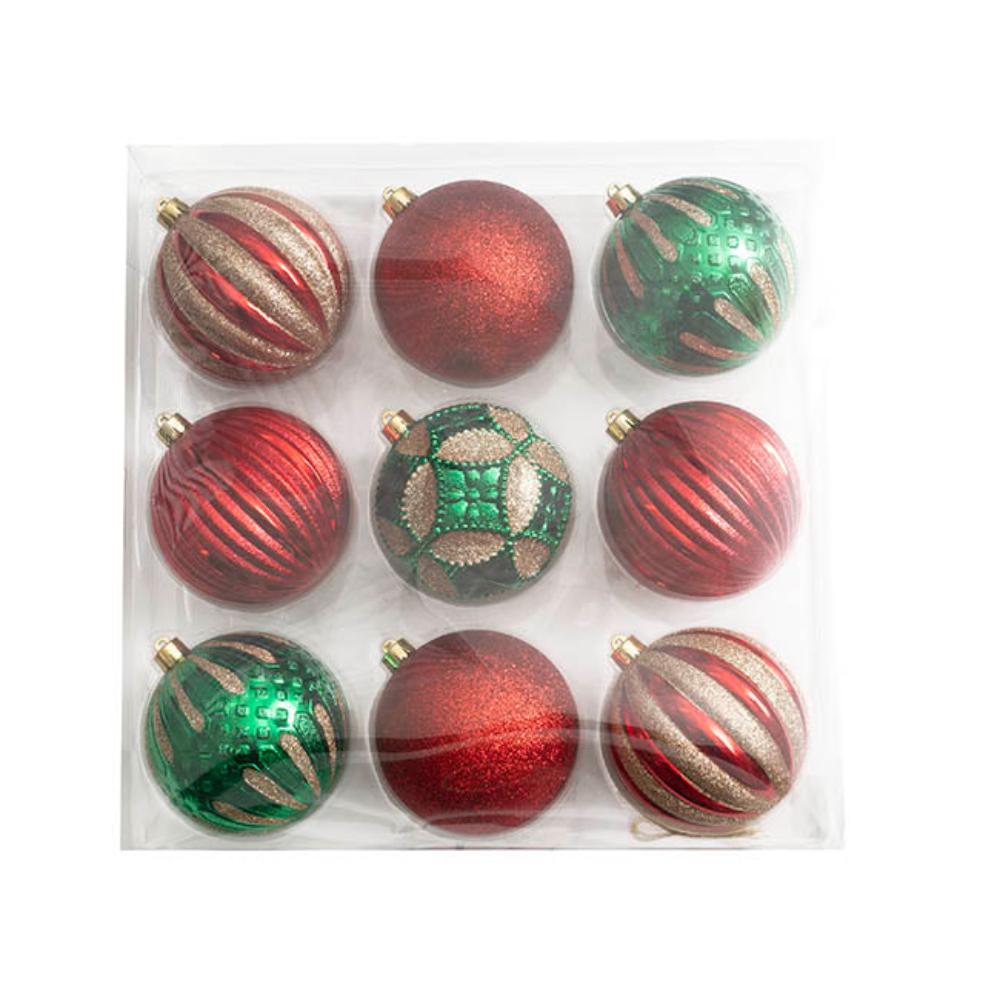 Zyrath Hanging Assorted Baubles Set 9 Red & Green (10cmD)x 3-houseofhyne