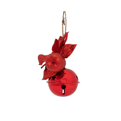 Xylar Christmas Hanging Bells w Poinsettia Pack 3 Red (6cmD)x 6-houseofhyne