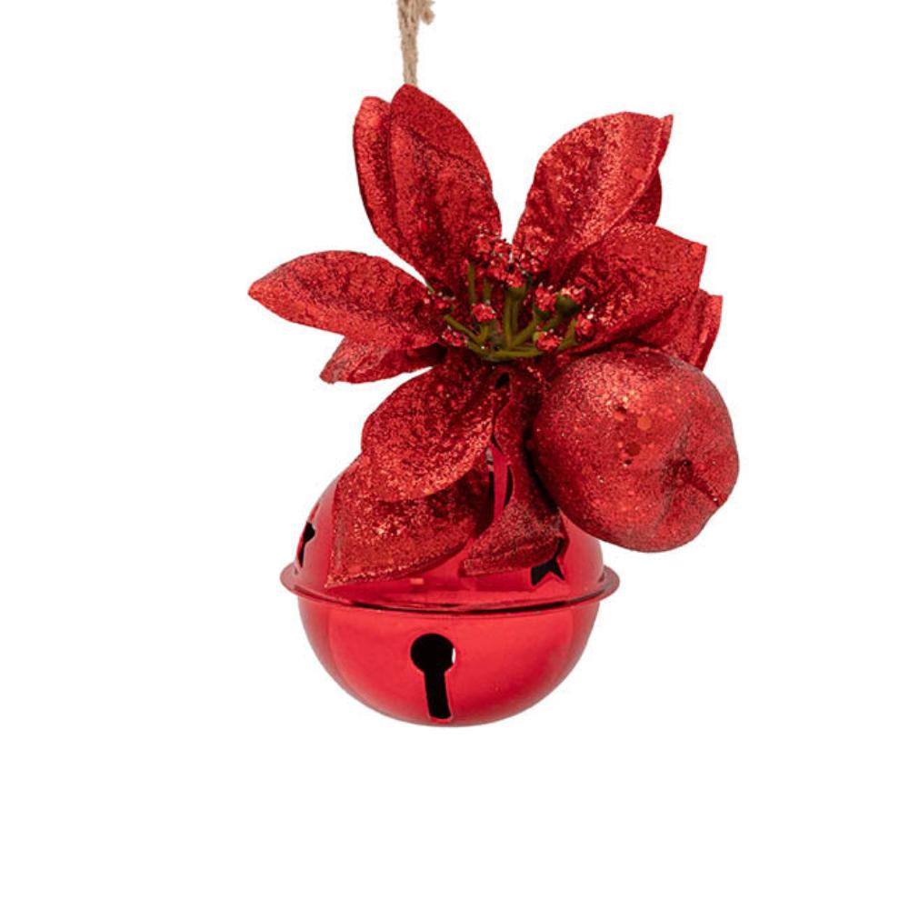 Xylar Christmas Hanging Bells w Poinsettia Pack 3 Red (6cmD)x 6-houseofhyne