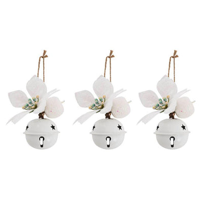 Grithor Christmas Hanging Bells w Poinsettia Pack 3 White (6cmD)x 6-houseofhyne