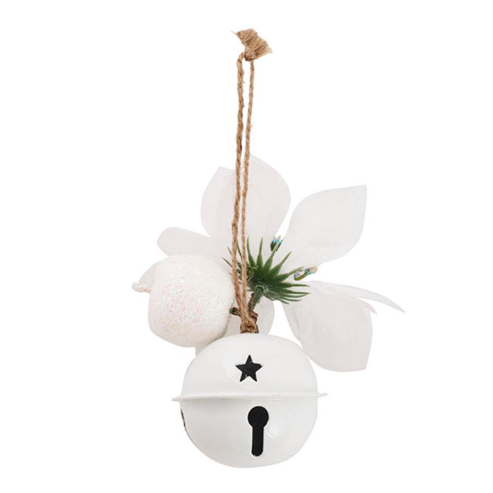 Grithor Christmas Hanging Bells w Poinsettia Pack 3 White (6cmD)x 6-houseofhyne