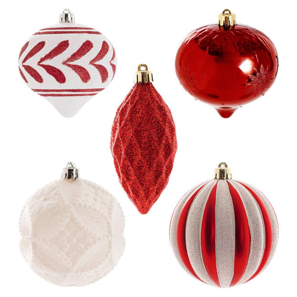 Nyrith Christmas Assorted Baubles Set 10 White & Red (10cmD)x 3-houseofhyne