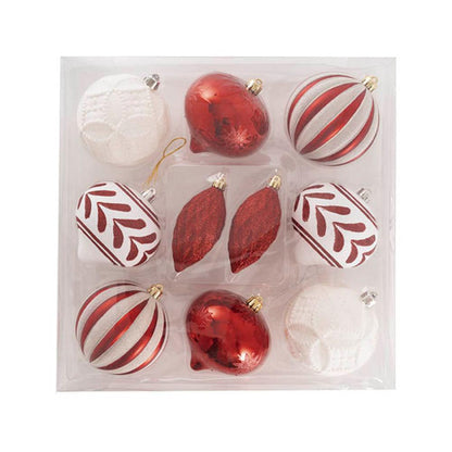 Nyrith Christmas Assorted Baubles Set 10 White & Red (10cmD)x 3-houseofhyne