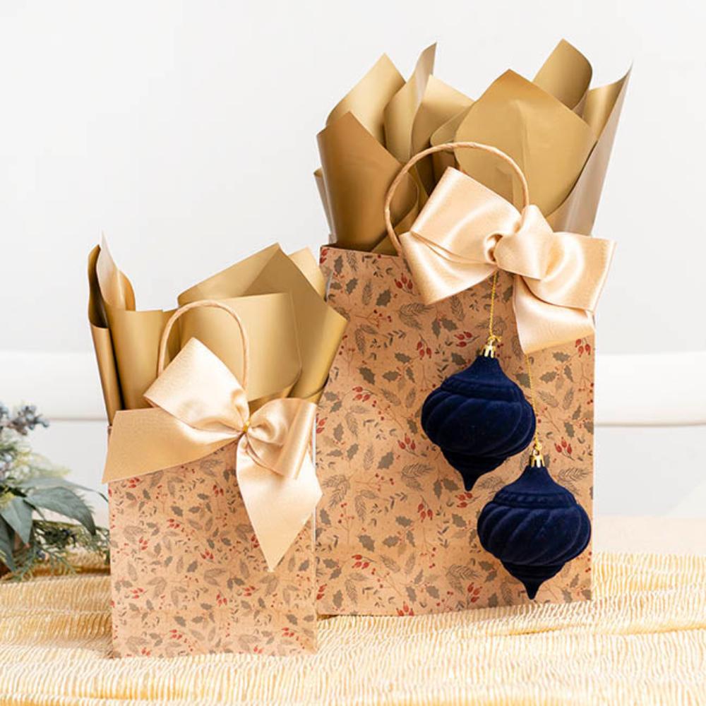 Zarnok Kraft Paper Bag Mini Xmas Holly Brown Pk10 (140Wx75Gx165mmH) - 6 packs-houseofhyne