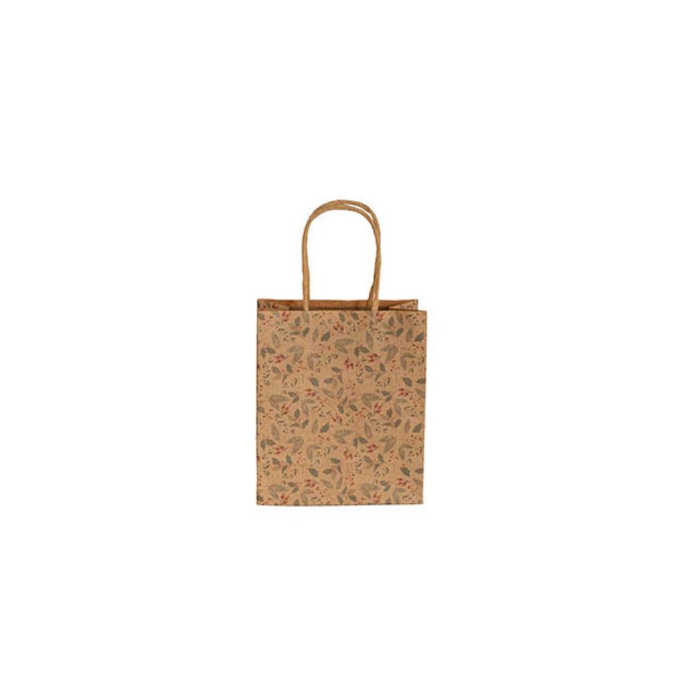 Zarnok Kraft Paper Bag Mini Xmas Holly Brown Pk10 (140Wx75Gx165mmH) - 6 packs-houseofhyne