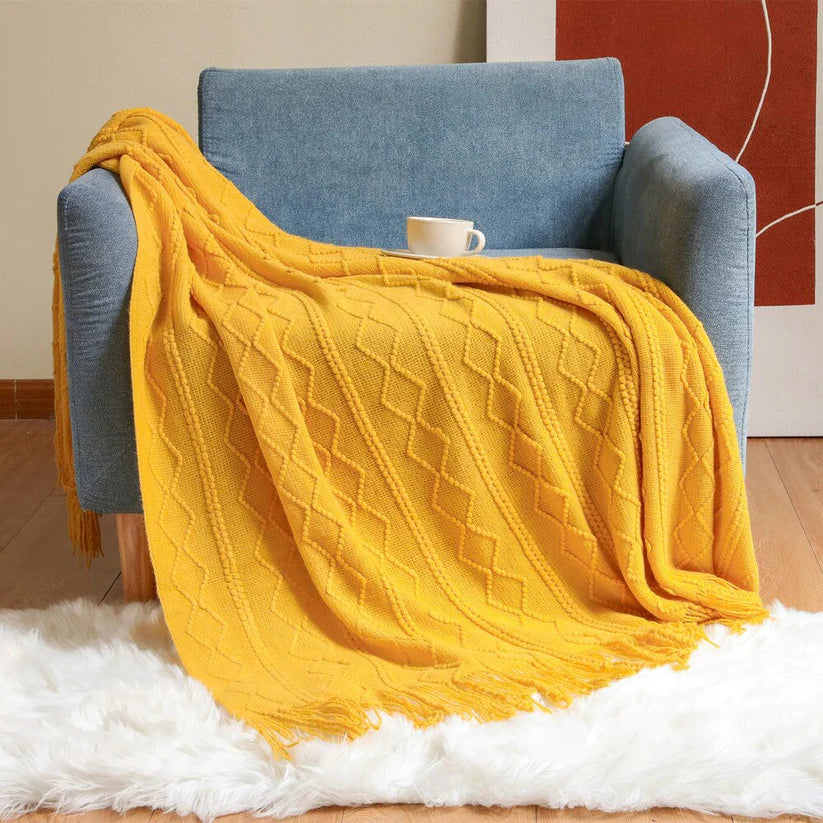 Sunburst Stripes Anyhouz Yellow Throw Blanket Vertical Bar Diamond 3