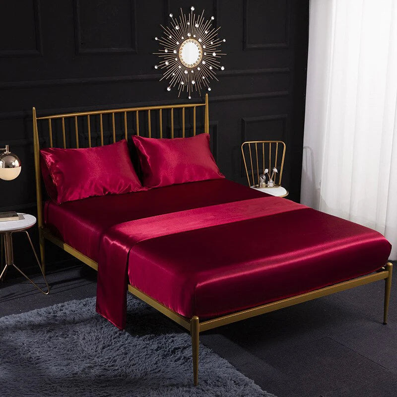 Burgundy Velvet Anyhouz Fitted Sheet 180x200cm Winered Luxury Silky Beddings Set with Pillow Cases 2