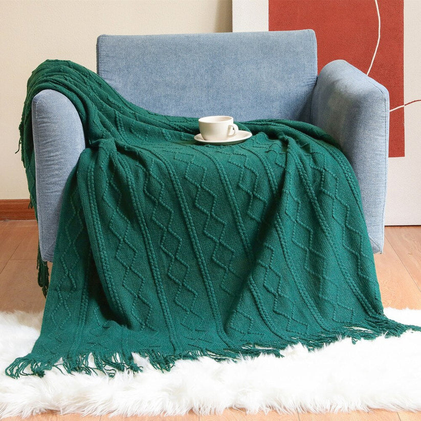 Emerald Harmony Anyhouz Green Throw Blanket Vertical Bar Diamond 4