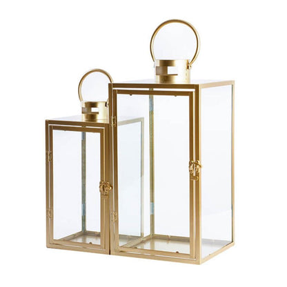 Zylaron Chrome Metal Lantern Set 2 Gold (22x21x54cmH)-houseofhyne