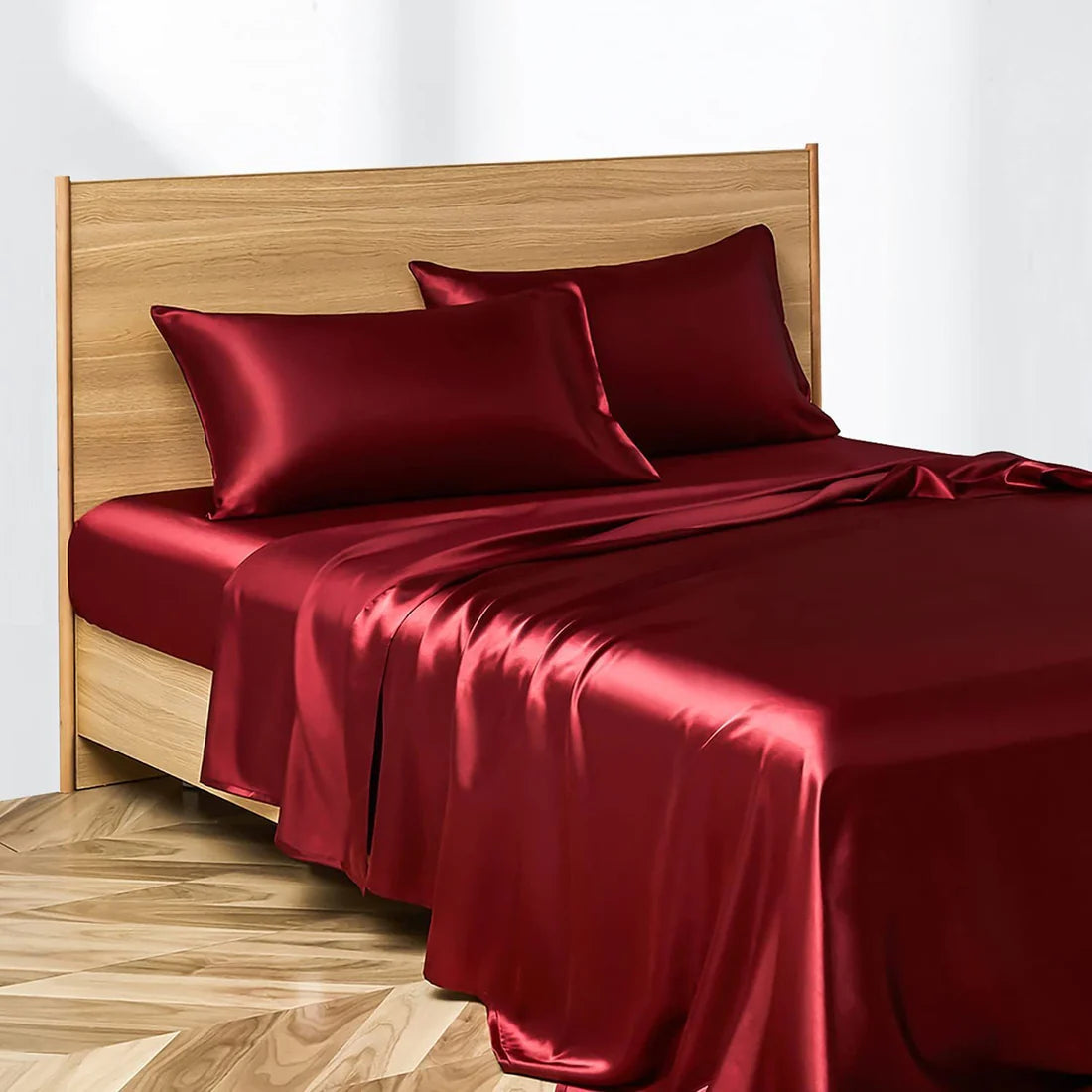 Burgundy Velvet Anyhouz Fitted Sheet King Size Winered Luxury Silky Beddings Set with Pillow Cases 7