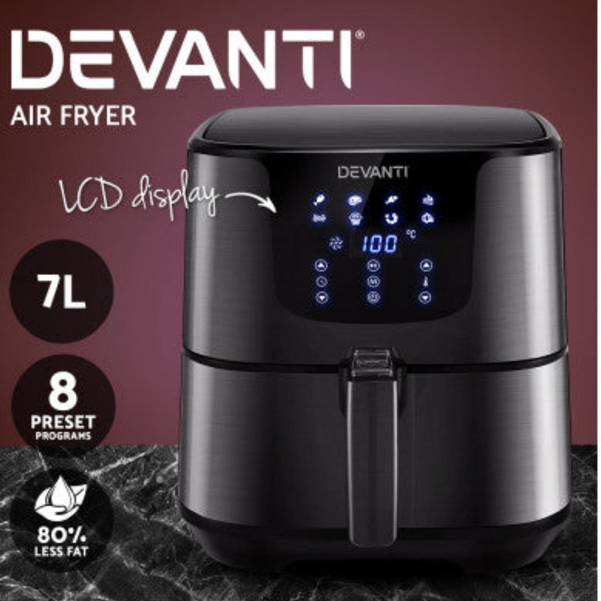 Devanti Air Fryer 7L LCD Fryers Black 4