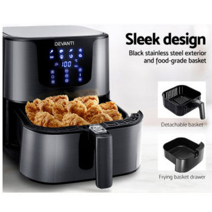 Devanti Air Fryer 7L LCD Fryers Black 6