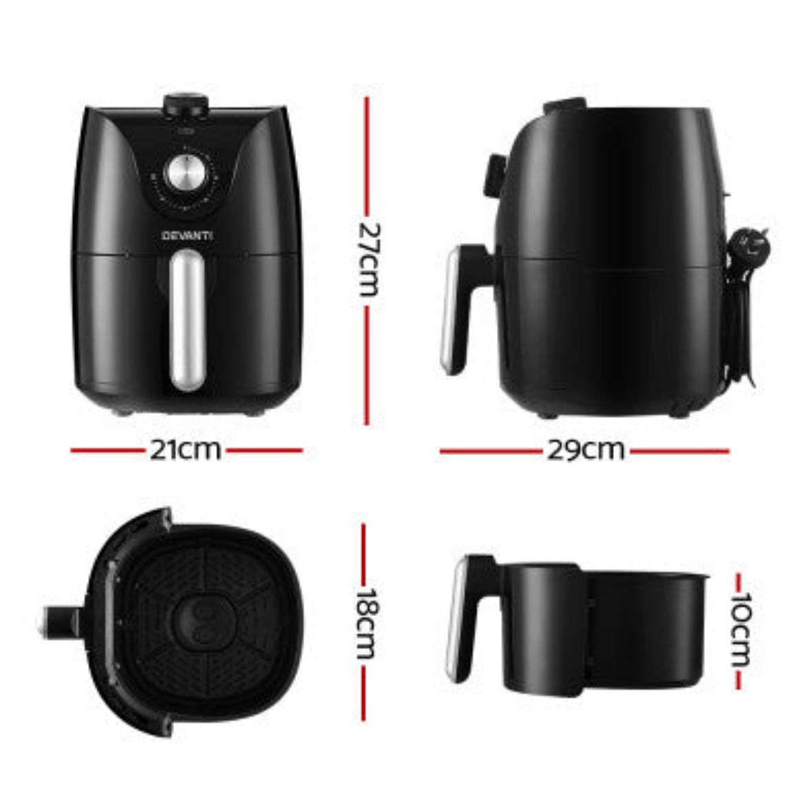 Devanti Air Fryer 2.5L Knob Fryers 2