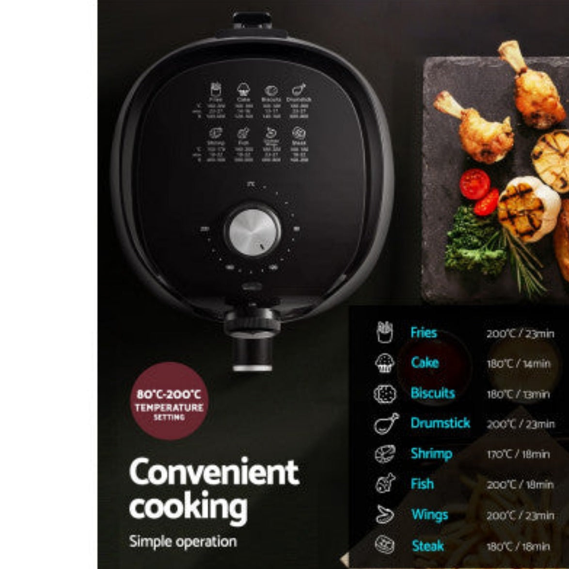 Devanti Air Fryer 2.5L Knob Fryers 5