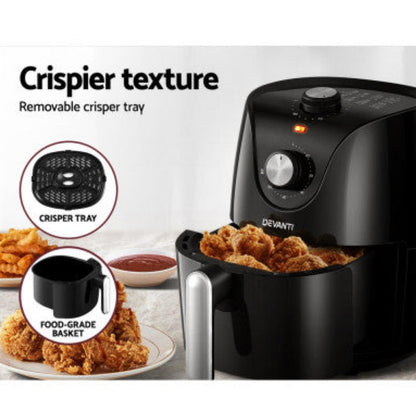 Devanti Air Fryer 2.5L Knob Fryers 7