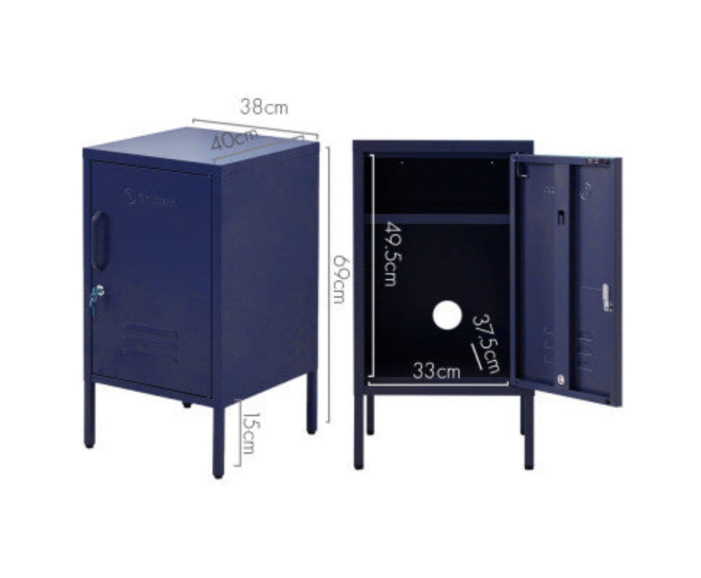 ArtissIn Bedside Table Metal Cabinet - MINI Blue 2