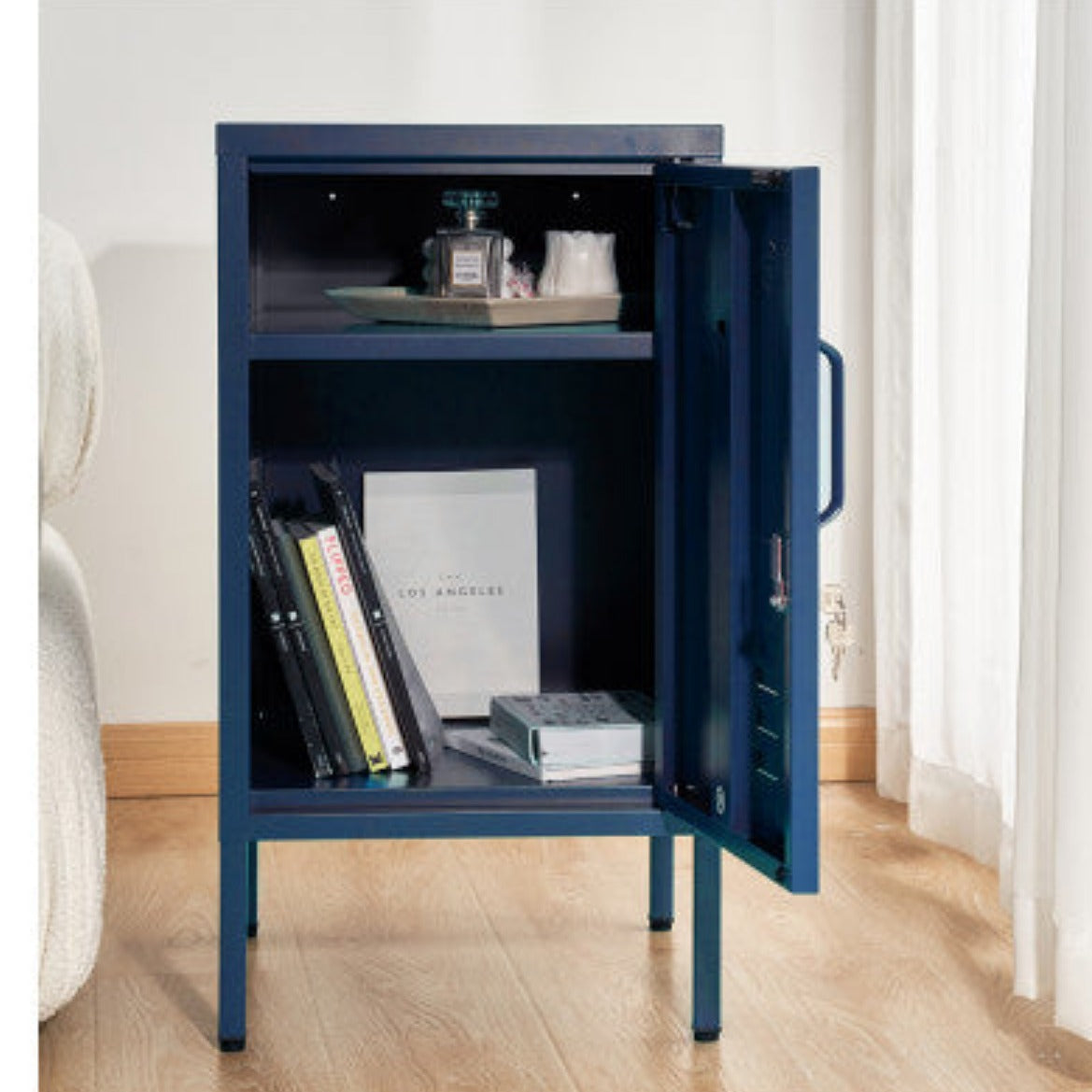 ArtissIn Bedside Table Metal Cabinet - MINI Blue 6