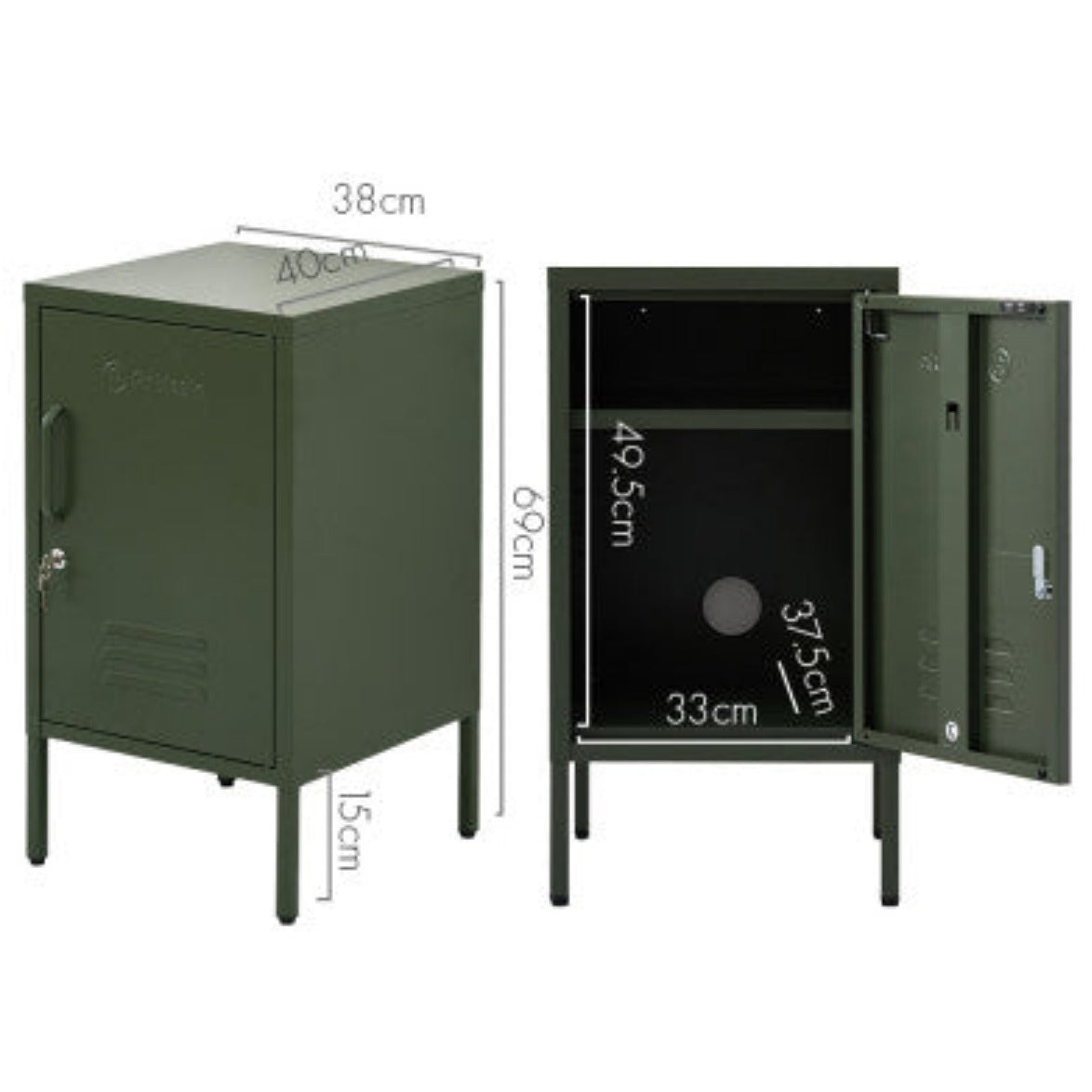 ArtissIn Bedside Table Metal Cabinet - MINI Green 2