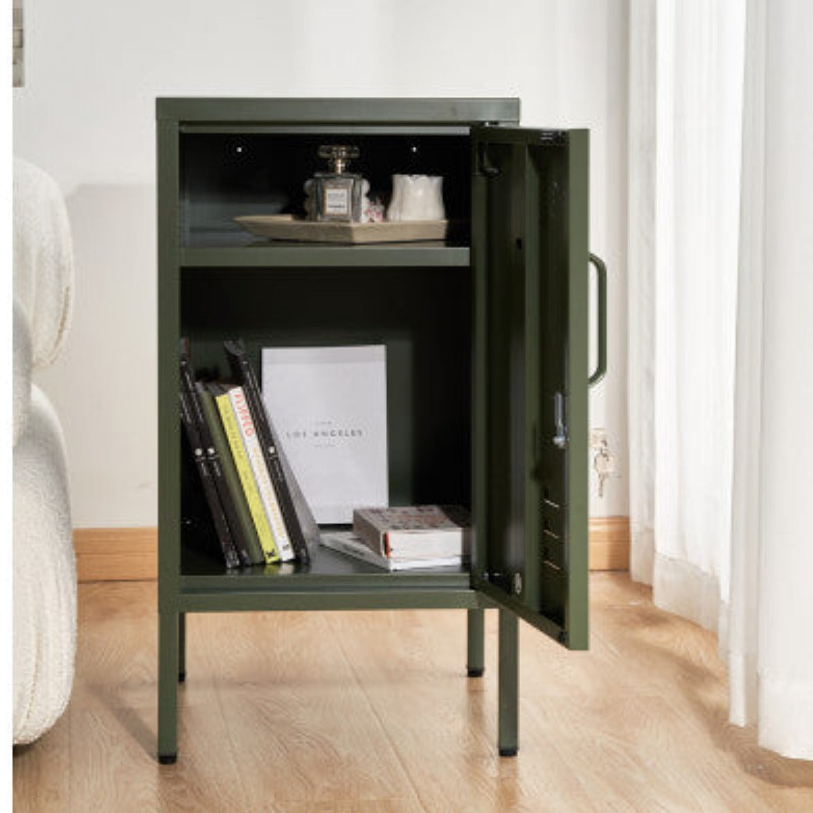 ArtissIn Bedside Table Metal Cabinet - MINI Green 6