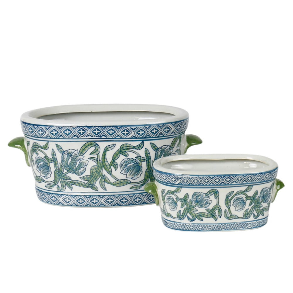 2 Pcs Adorned Oval Pots with Vines - Set of 2