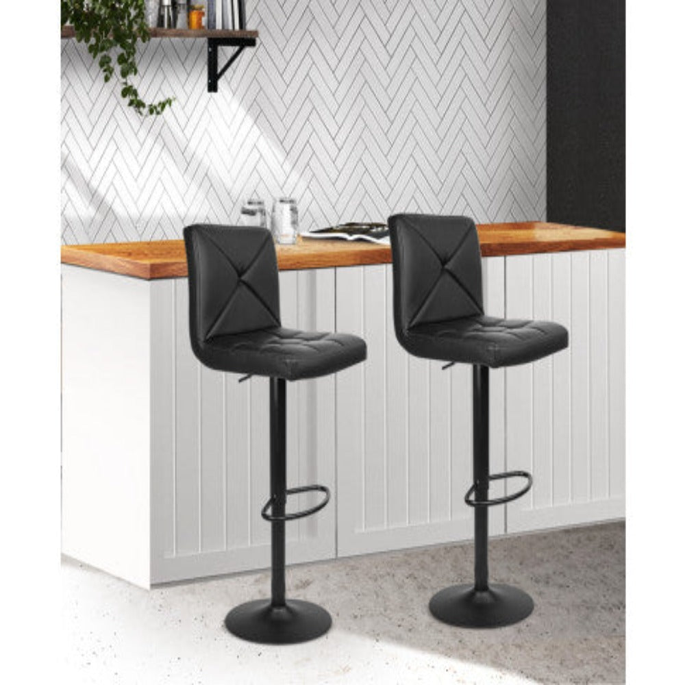 Artiss 2x Bar Stools Kitchen Dining Chairs Gas Lift Stool Leather Black 8