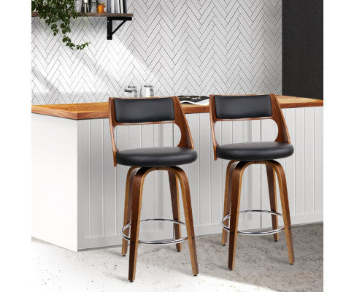 Artiss Set of 2 Wooden Bar Stools - Black 8