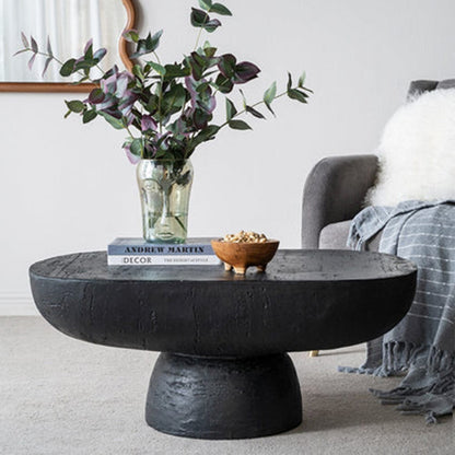 Oval Pedestal Cement Coffee table- Black