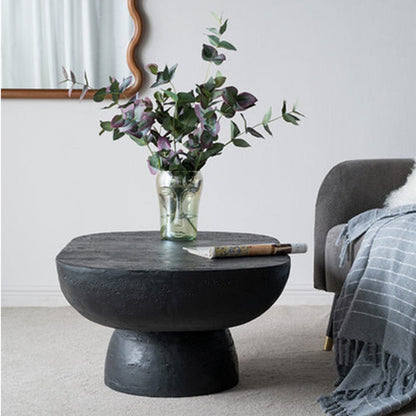 Oval Pedestal Cement Coffee table- Black