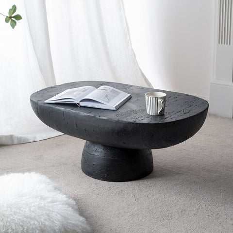 Oval Pedestal Cement Coffee table- Black