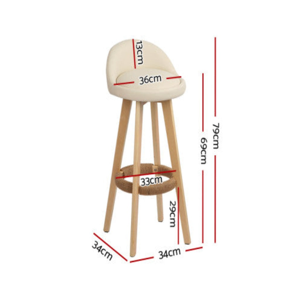 Artiss 2x Bar Stools Padded Leather Wooden Beige 2