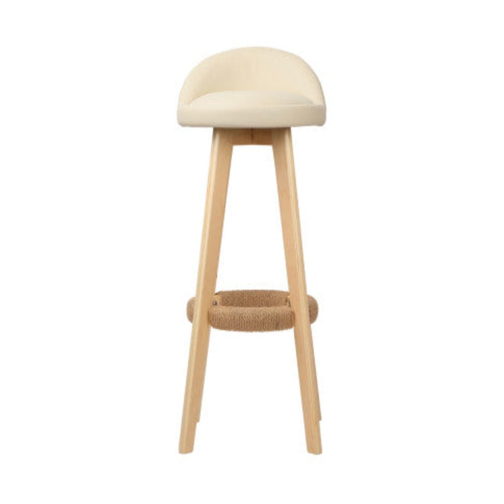 Artiss 2x Bar Stools Padded Leather Wooden Beige 3