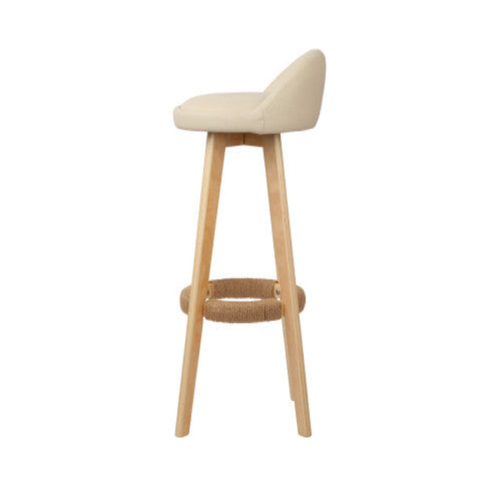 Artiss 2x Bar Stools Padded Leather Wooden Beige 4