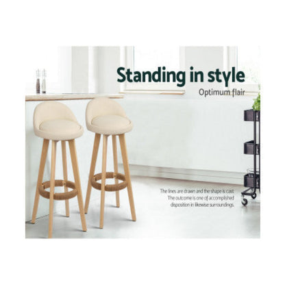 Artiss 2x Bar Stools Padded Leather Wooden Beige 6