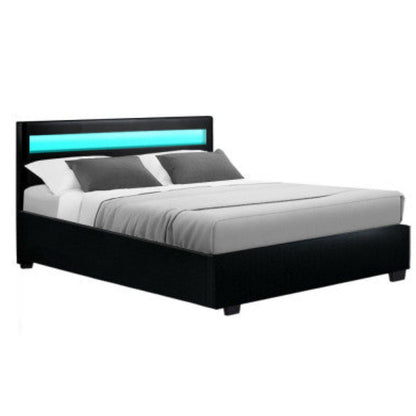 Artiss Bed Frame Double Size LED Gas Lift Black COLE 1