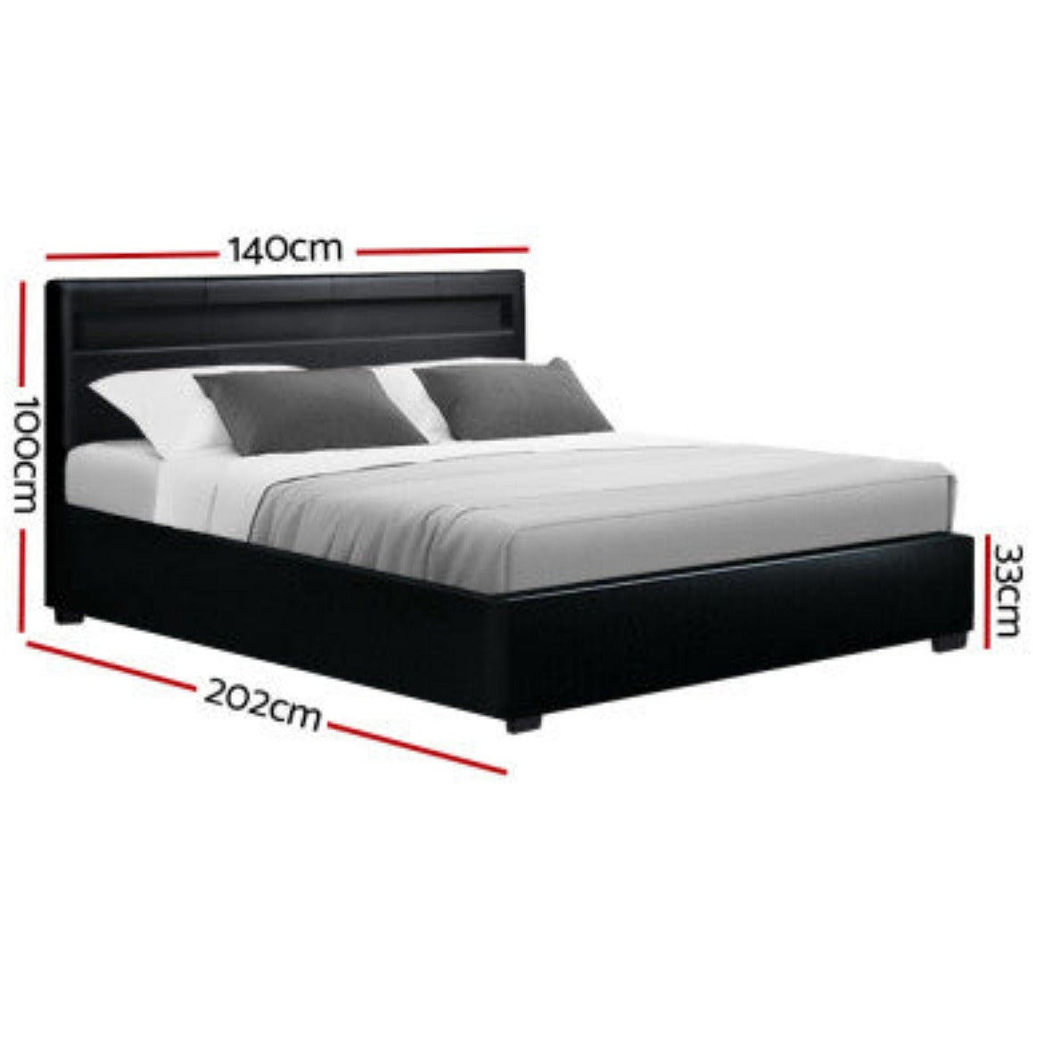 Artiss Bed Frame Double Size LED Gas Lift Black COLE 2