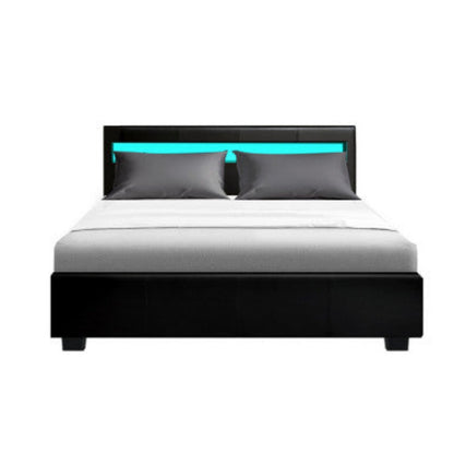 Artiss Bed Frame Double Size LED Gas Lift Black COLE 3