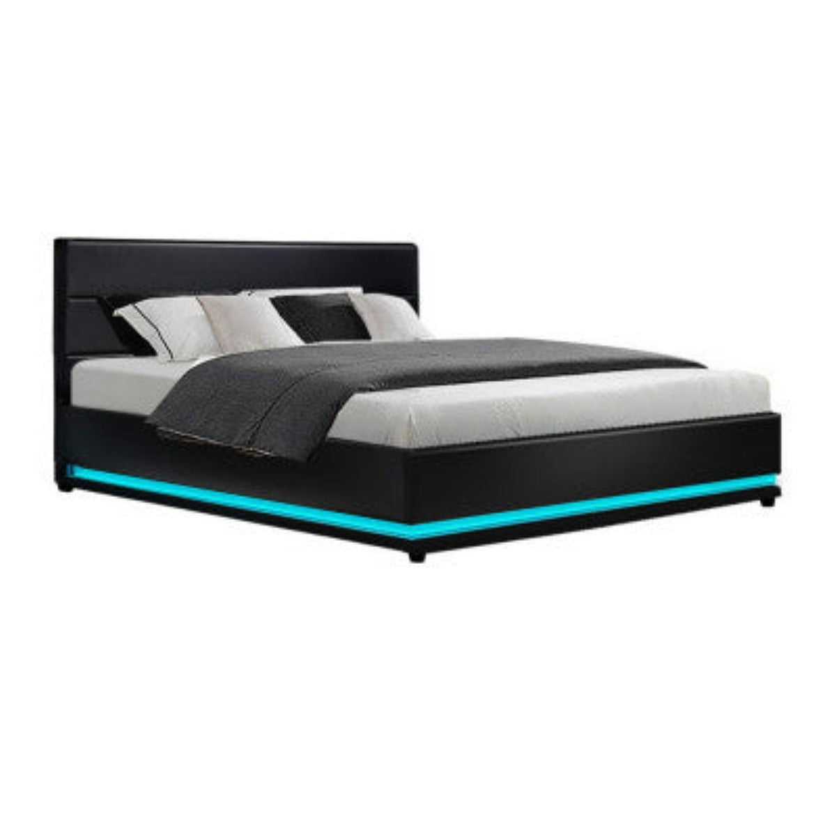 Artiss Bed Frame King Size LED Gas Lift Black LUMI 1