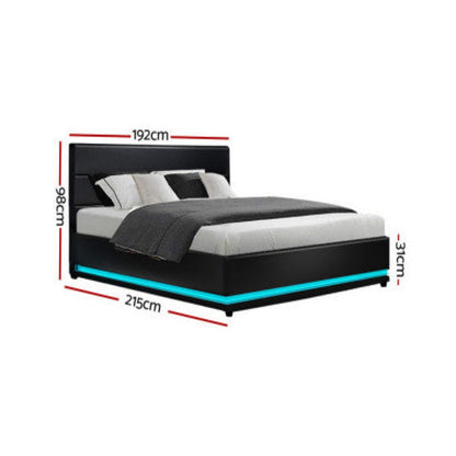 Artiss Bed Frame King Size LED Gas Lift Black LUMI 2