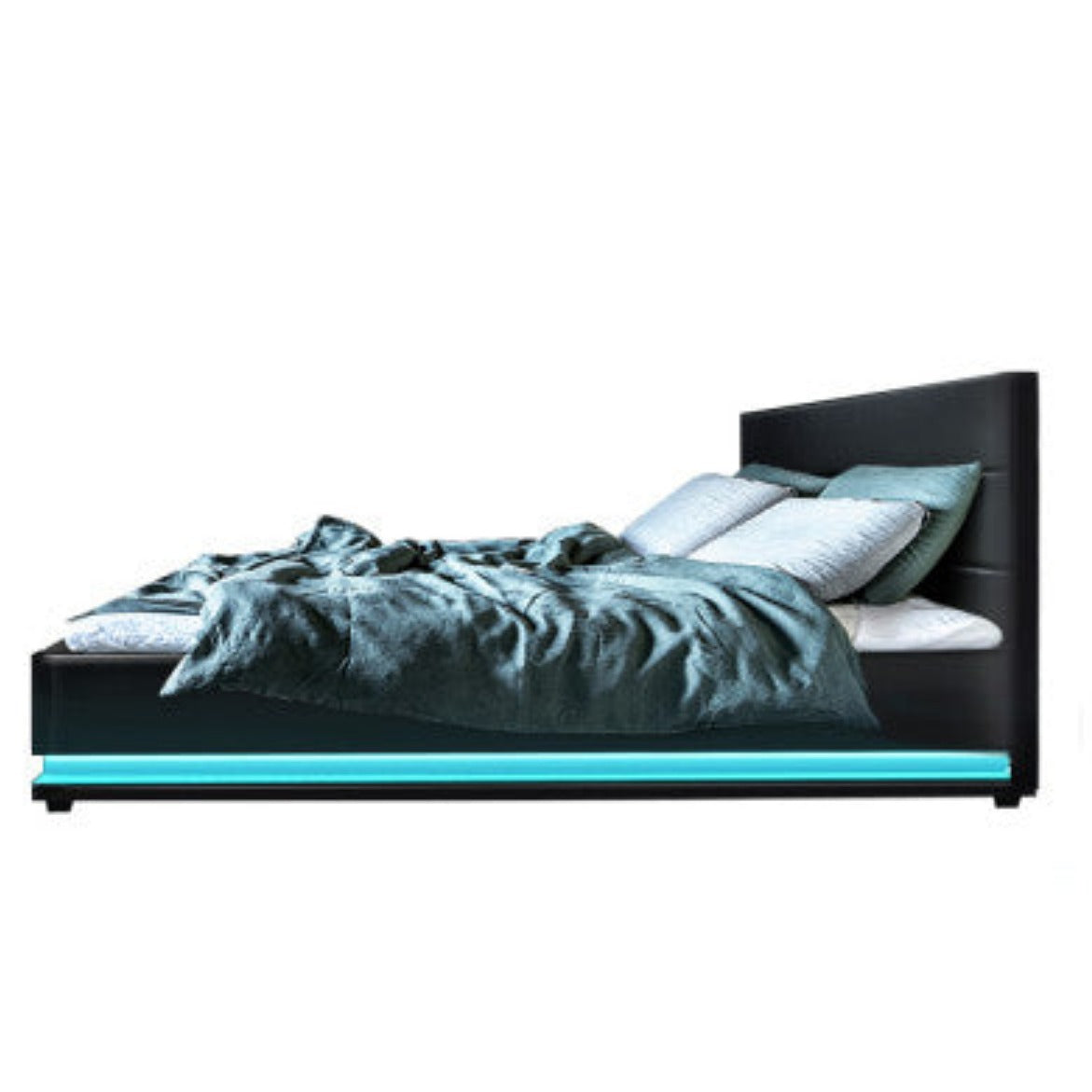 Artiss Bed Frame King Size LED Gas Lift Black LUMI 4