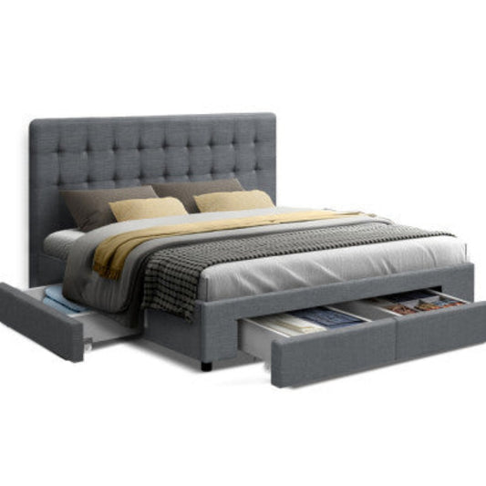 Artiss Bed Frame King Size with 4 Drawers Grey AVIO 1