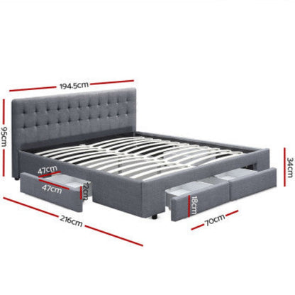 Artiss Bed Frame King Size with 4 Drawers Grey AVIO 2