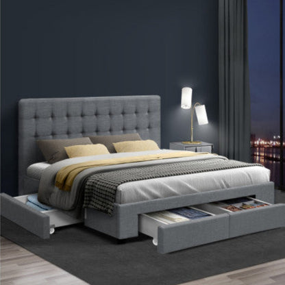 Artiss Bed Frame King Size with 4 Drawers Grey AVIO 8