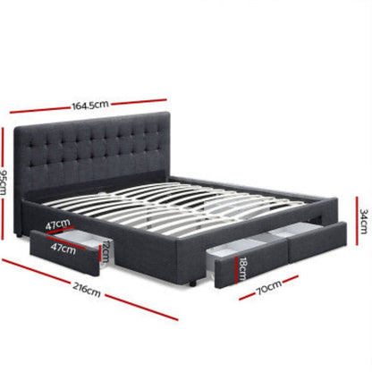 Artiss Bed Frame Queen Size with 4 Drawers Charcoal AVIO 2