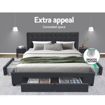 Artiss Bed Frame Queen Size with 4 Drawers Charcoal AVIO 5