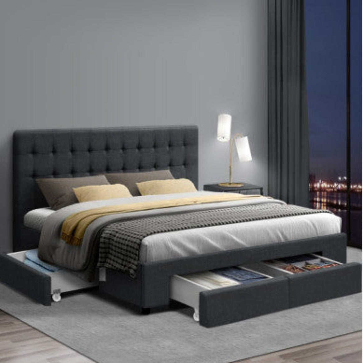 Artiss Bed Frame Queen Size with 4 Drawers Charcoal AVIO 8