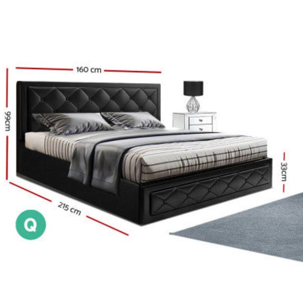 Artiss Bed Frame Queen Size Gas Lift Black TIYO 2